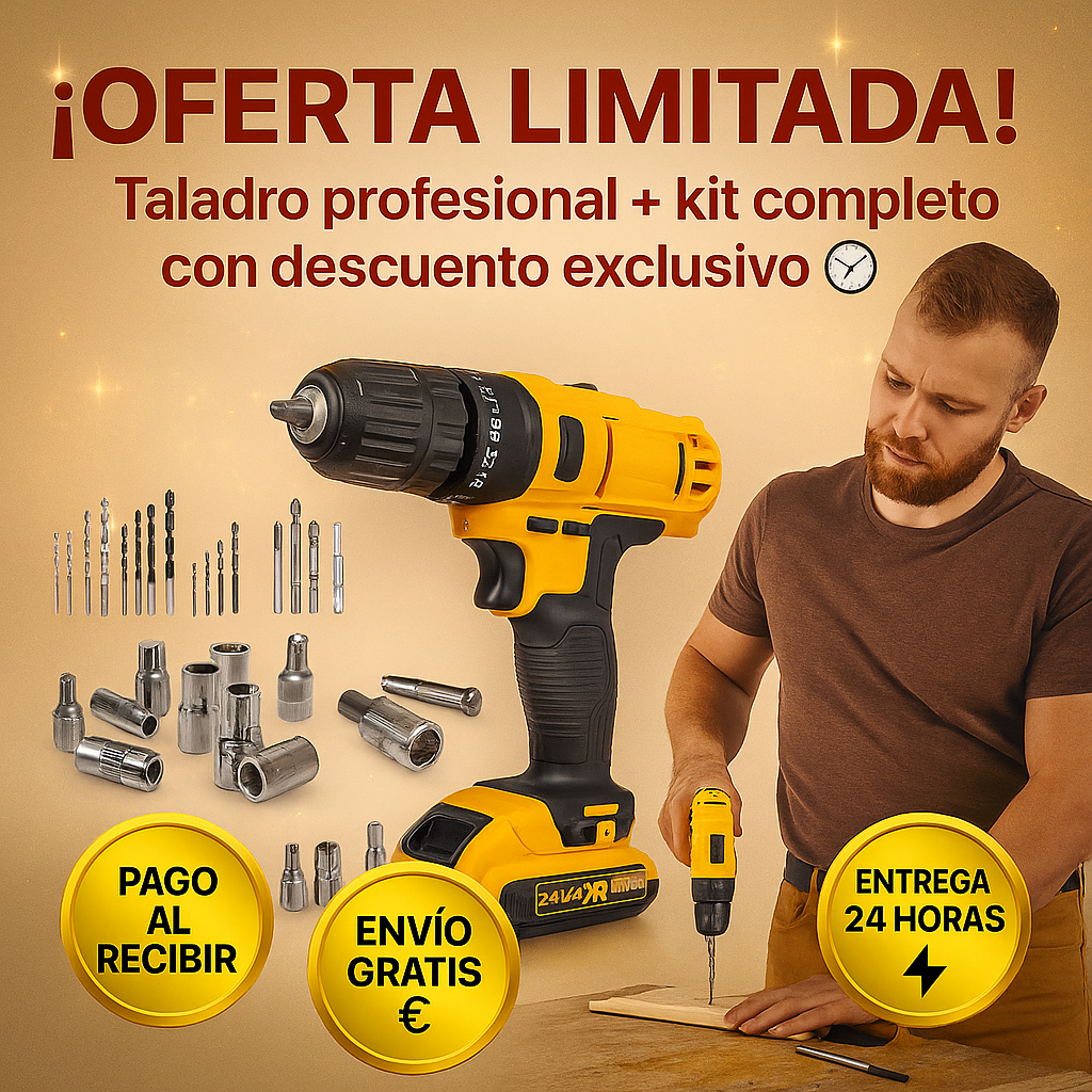 💪 ¡Potencia, precisión y autonomía total! — Taladro Eléctrico con 2 baterías y 24 piezas 🔧