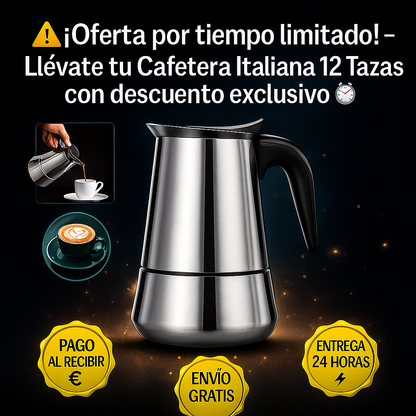 ☕ ¡Siente el aroma del café perfecto cada mañana! — Cafetera Italiana de 12 Tazas 🇮🇹✨