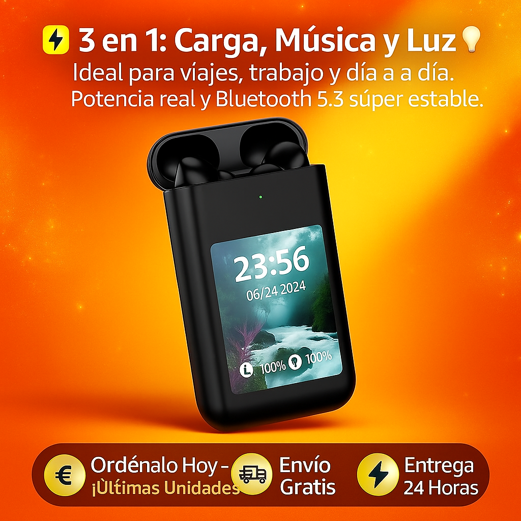 🎧 Powerbank Inteligente 👉 Auriculares TWS + Pantalla LCD + Linterna 💥