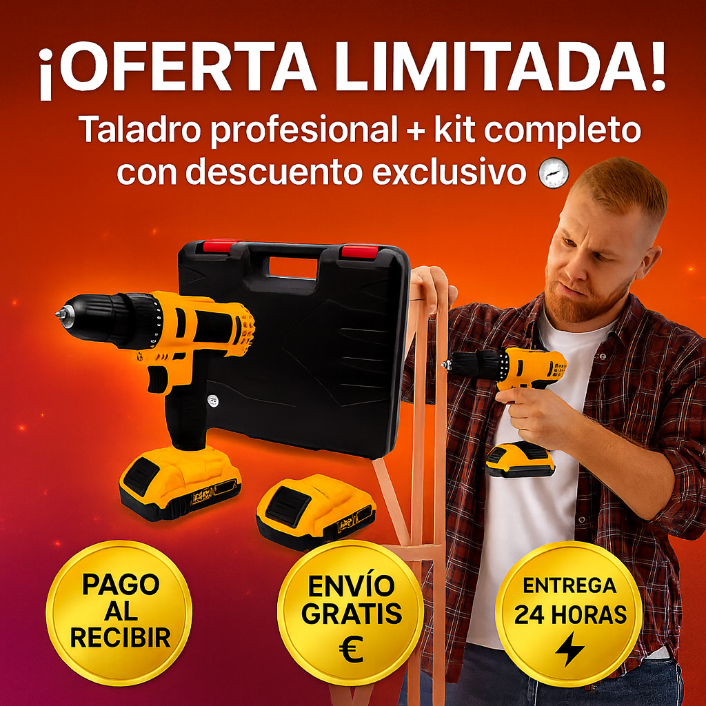 💪 ¡Potencia, precisión y autonomía total! — Taladro Eléctrico con 2 baterías y 24 piezas 🔧